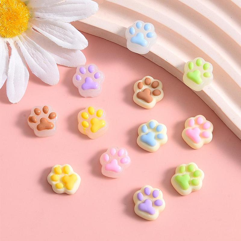 Random Color Cat Paw Design Resin Charms, 20pcs set Colorful Animal Paw Shape Charms, DIY Crafts for Jewelry Making, DIY Accessories for Bracelet & Necklace