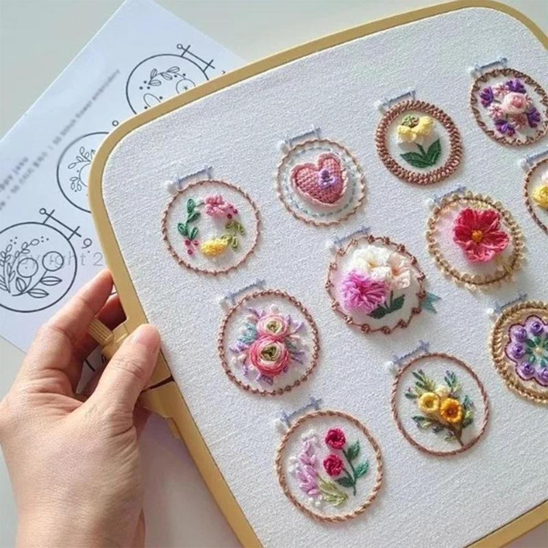 Small Flower Frame Embroidery Kit, 1 Set 12 Different Stitches DIY Hand Floral Embroidery Starter Kit, 3D Flower Embroidery Kit, Embroidery Material Packaging