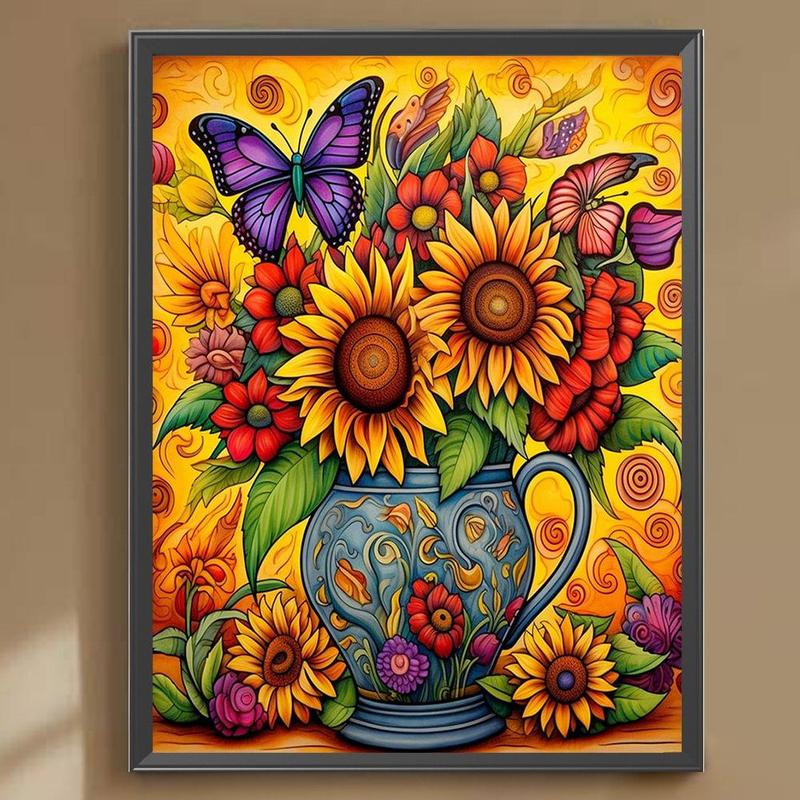 Sunflower & Butterfly Design DIY Diamond Arts Colorful Painting Kit without Frame, DIY 5D Diamond Art Paint Kit for Beginner, Wall Art Picture for Home Decor