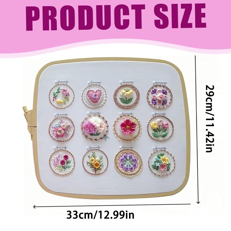 Small Flower Frame Embroidery Kit, 1 Set 12 Different Stitches DIY Hand Floral Embroidery Starter Kit, 3D Flower Embroidery Kit, Embroidery Material Packaging