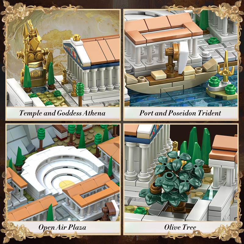 66034,1988 Pieces,Architecture Acropolis of Athens Building Block Set,Landmark City Building Kit,Including Athena,trident,olive tree,plaza,fountain and other scence,Historic Collecting Building,Birthday Gift,For aged 12 and above,Stress relief toy