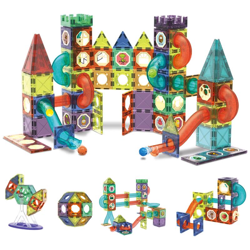 Contixo Glowing Marble Run Magnetic Tile Set 110 pcs, Educational & Sensory Toy Building Set Ages 3-8 building toy magna tiles christmas toy