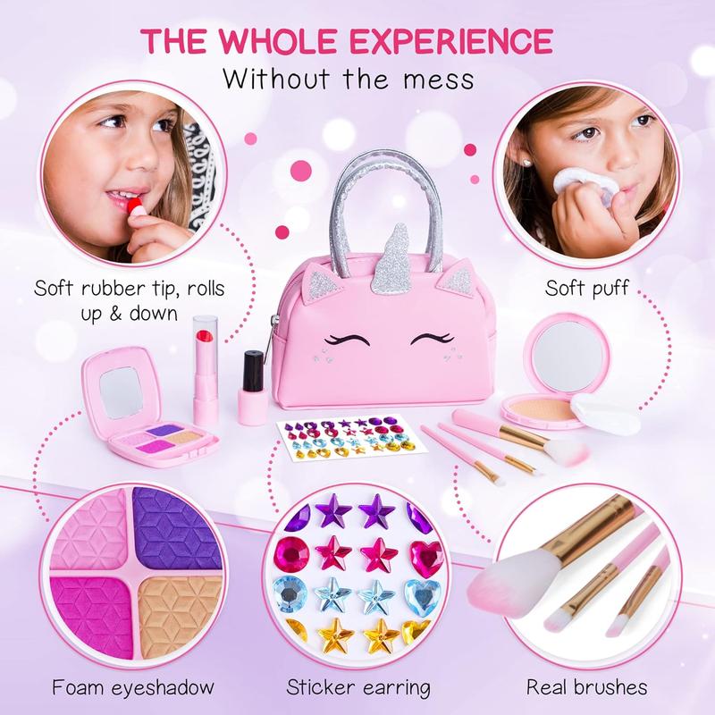 Christmas gift Pretend Play Makeup Kit for Little Girls with Unicorn Purse : Fake (Not Real) Make up Toy Set for Toddler and Kids - Includes Phone with Sounds, Princess Birthday Gift Set for Ages 3 4 5 6 7 8 Years