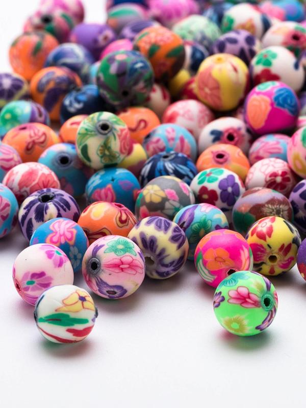 Cute Unique Colorful Flower Patterns Round Polymer Clay Beads, Colorful Beads for DIY Crafting Jewelry Accessory Making Supplies