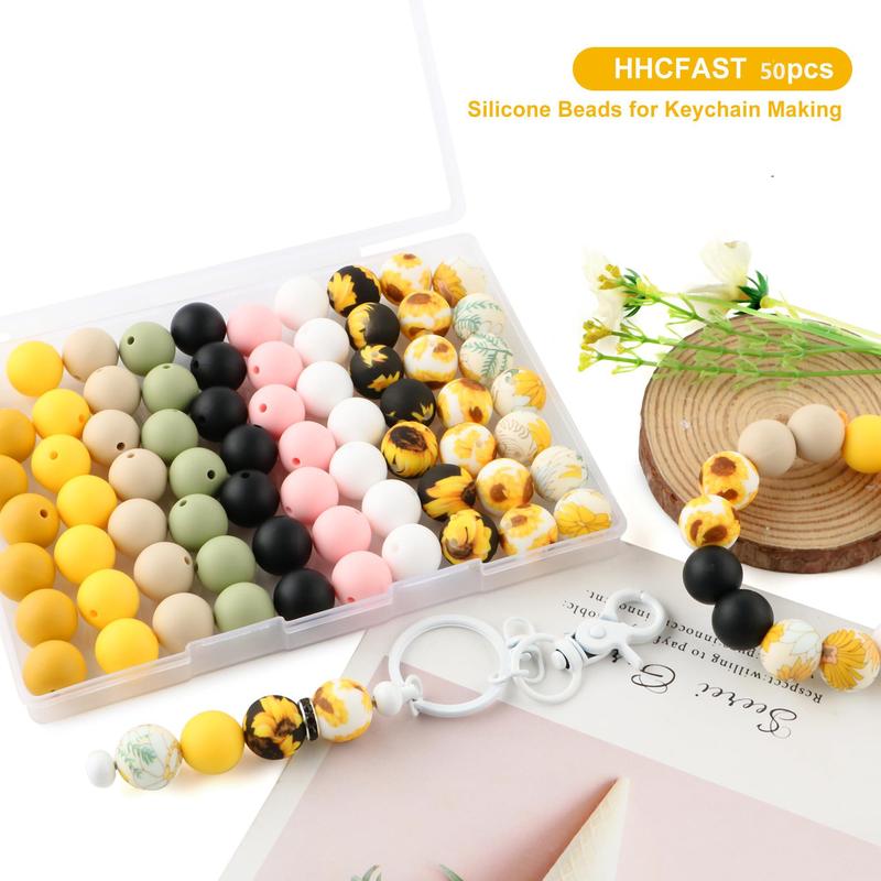 Silicone Bead (50pcs set), Mixed Color and Pattern Bead, DIY Handmade Necklace, Keychain, Car Decoration Chain, Bag Chain, Phone Chain, Bracelet Jewelry Supplies