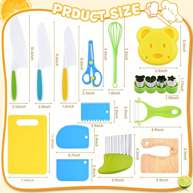 17 boxes Kids Cooking Sets Real Cooking Montessori Kitchen Toys for Toddlers Kids Safe Knives for  4 5 6 7 8 Year Old