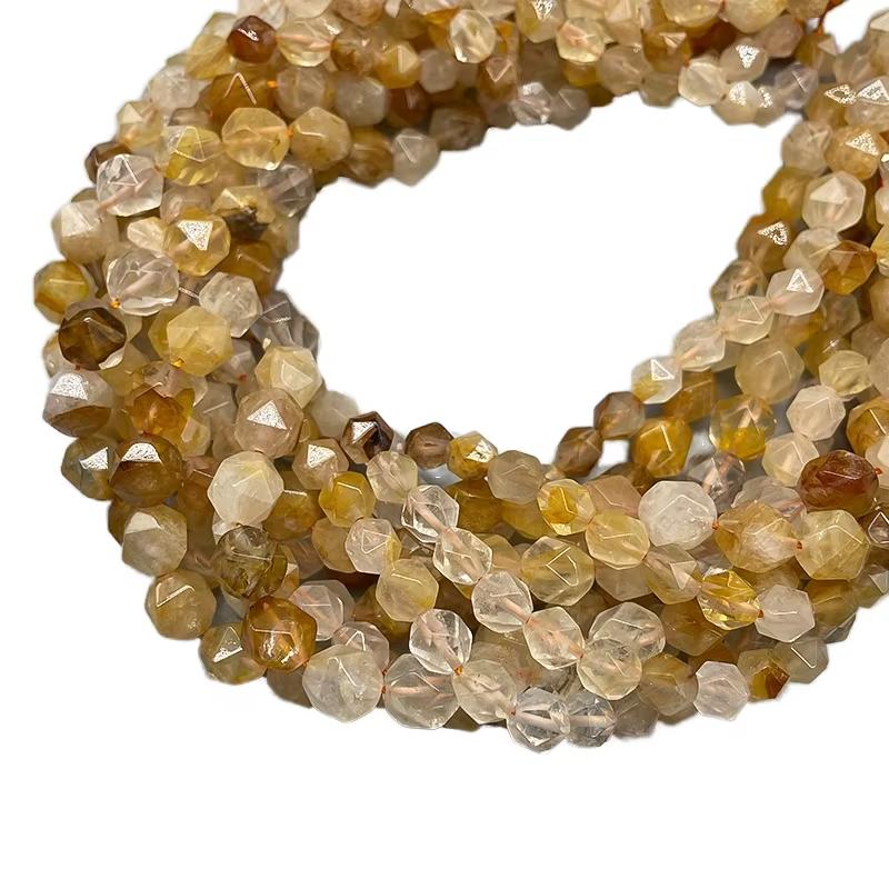 Natural Tangerine Quartz Gemstone Star Cutting Faceted Round Loose Beads Cutting Beads For DIY Jewelry Making Desig Handmade Crafts Bracelet, Necklace, Earrings AAA Quality 15.5 Inches Long, Semi Precious Stone, Spacer beads