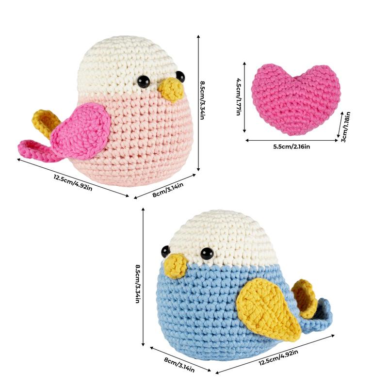 Cute Bird Design Crochet Kit, 1 Box DIY Crochet Kit with Step-by-step English Video Tutorials, DIY Handmade Lover Starter Kit