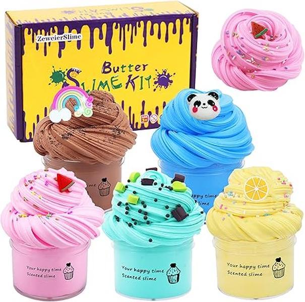 5 Pack Butter Slime Kit,Birthday Gifts for Kids,Party Favor for Girls & Boys,Non Sticky,Super Soft Sludge Toy