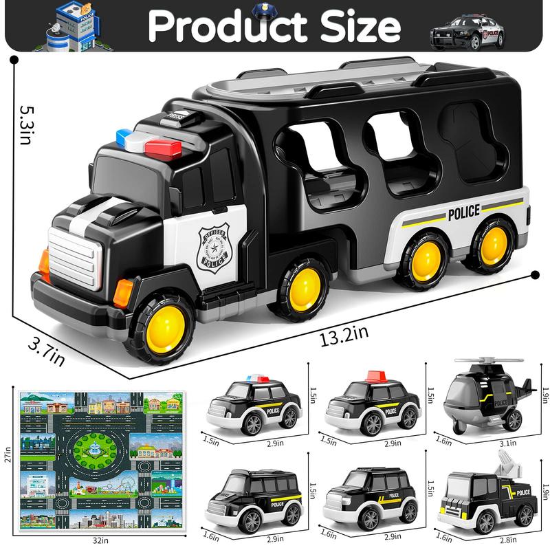 Police truck toys, 7-in-1 truck friction-powered toy car, set of toy cars, gift presents