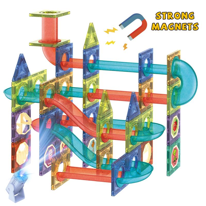 Contixo Glowing Marble Run Magnetic Tile Set 110 pcs, Educational & Sensory Toy Building Set Ages 3-8 building toy magna tiles christmas toy