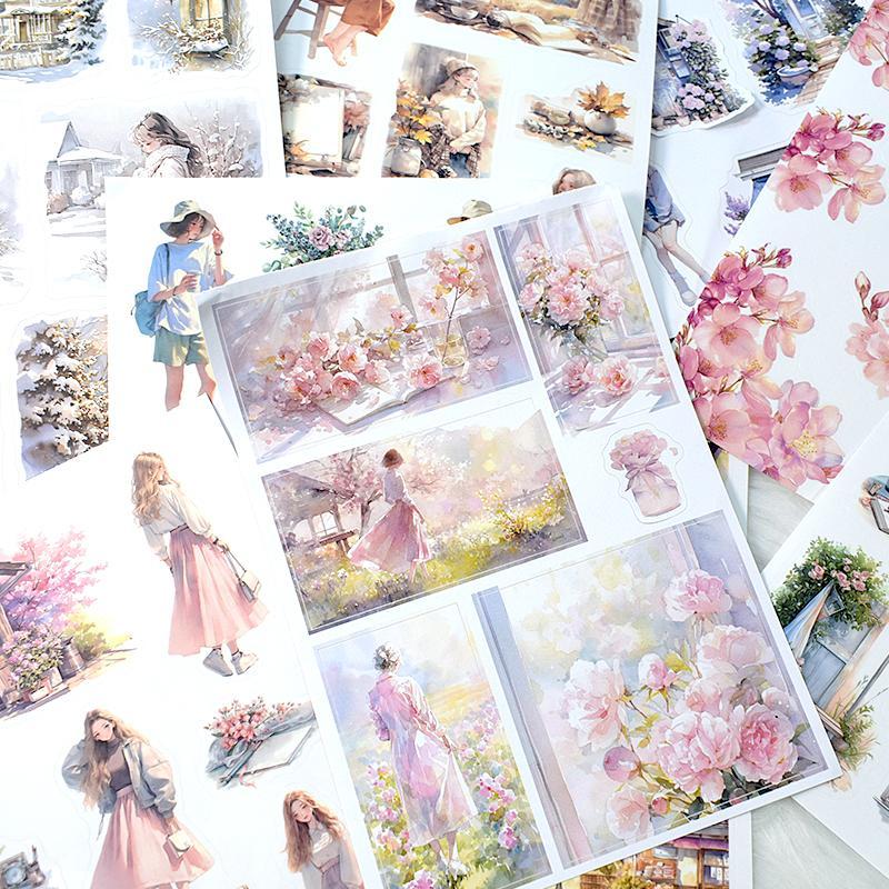 Vintage Flower Girl Pattern Sticker Book, 20pcs pack Scrapbooking & Journal Making Material Paper, DIY Decorative Sticker for Stationery & Computer & Water Bottle