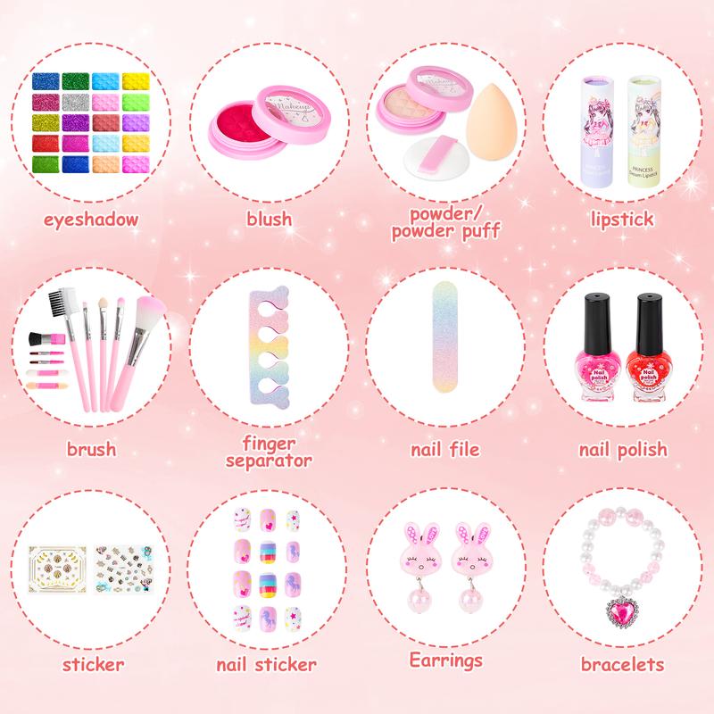 Pretend Play Makeup Kit,Washable Makeup Kit with Unicorn Bag,Make Up Kit for Christmas Birthday Gifts