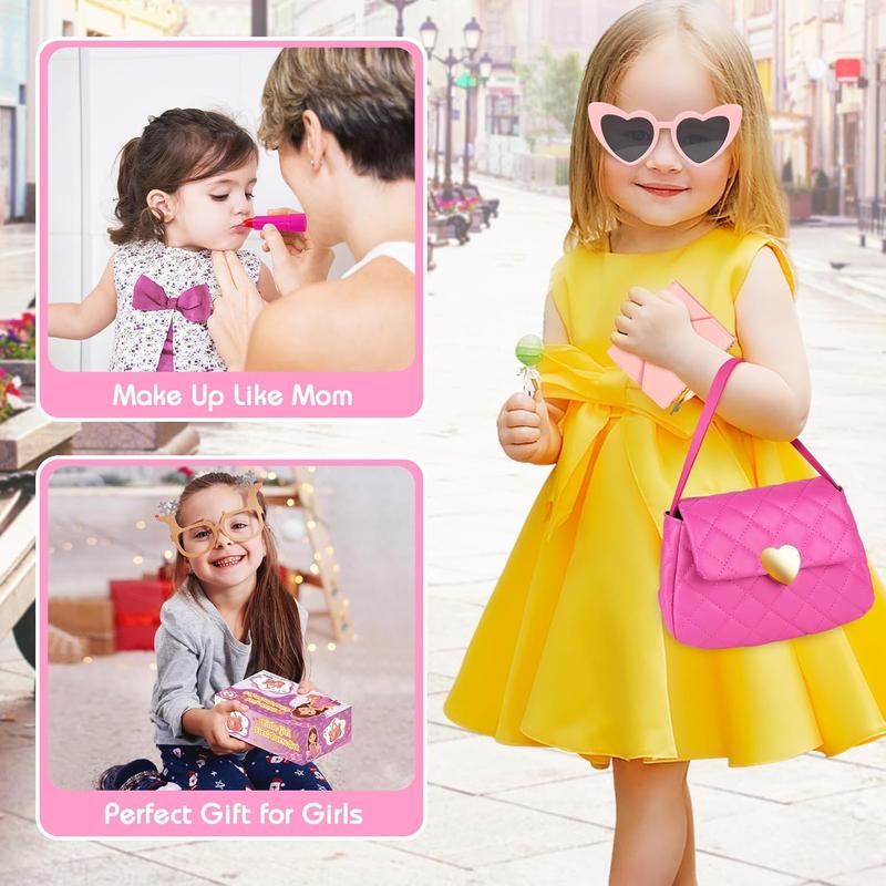 Christmas gift Kids Play Purse for Little Girls Toddlers, Toy Purse with Accessories, Wallet, Fake Phone, Fake Makeup Toys & Play Jewelry, Toddler