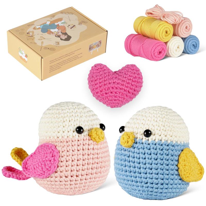 Cute Bird Design Crochet Kit, 1 Box DIY Crochet Kit with Step-by-step English Video Tutorials, DIY Handmade Lover Starter Kit