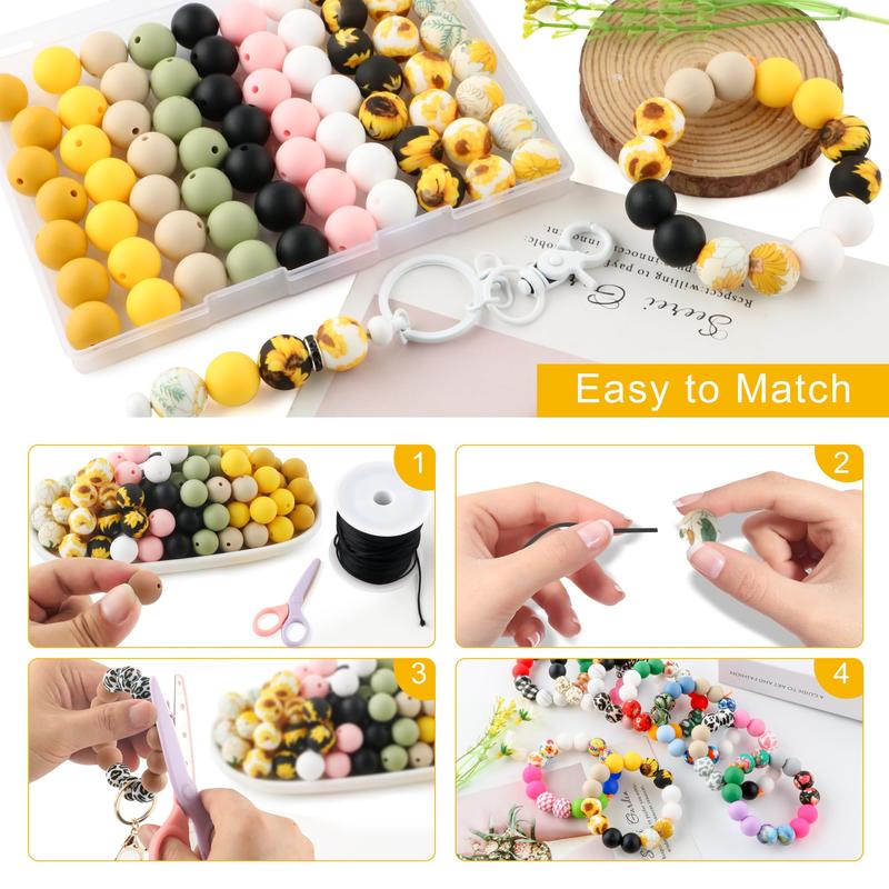 Silicone Bead (50pcs set), Mixed Color and Pattern Bead, DIY Handmade Necklace, Keychain, Car Decoration Chain, Bag Chain, Phone Chain, Bracelet Jewelry Supplies