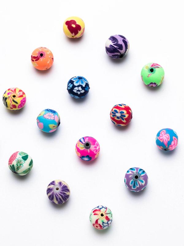 Cute Unique Colorful Flower Patterns Round Polymer Clay Beads, Colorful Beads for DIY Crafting Jewelry Accessory Making Supplies