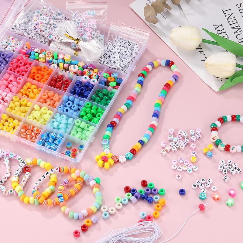 Funtopia 1170 Counts 9mm Pony Beads for Bracelets Making, Kandi Beads Polymer Clay Smile Face Beads Letter Beads for Jewelry Making, Colorful Plastic Beads DIY Craft for Girls