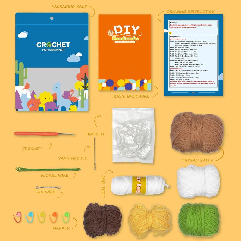 DIY Handmade Craft Kit for Potted Sunflower, 1 Set Crochet Starter Kit with Step-by-step Instructions & Video Tutorials, Crochet Kit for Beginners, Craft Supplies