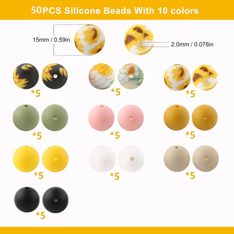 Silicone Bead (50pcs set), Mixed Color and Pattern Bead, DIY Handmade Necklace, Keychain, Car Decoration Chain, Bag Chain, Phone Chain, Bracelet Jewelry Supplies