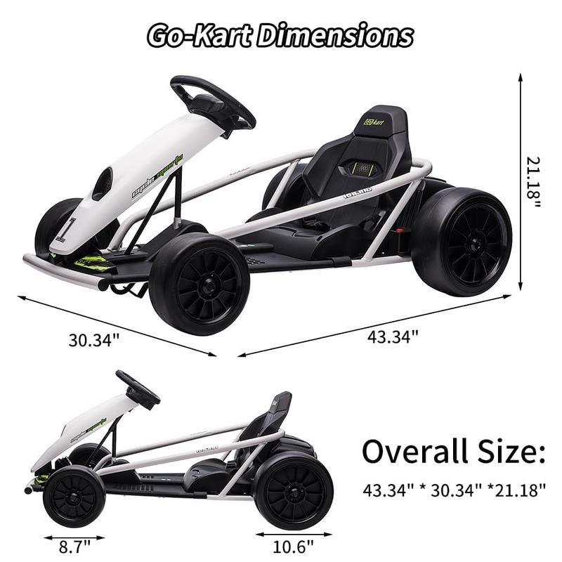 24V Go Kart for Ages 8-12, 300W Dual Motors, 9Ah Battery, 8MPH Drifting, Music, Horn, Max Load 175-180lbs, Outdoor Ride On Toy (White, Red, Rose)