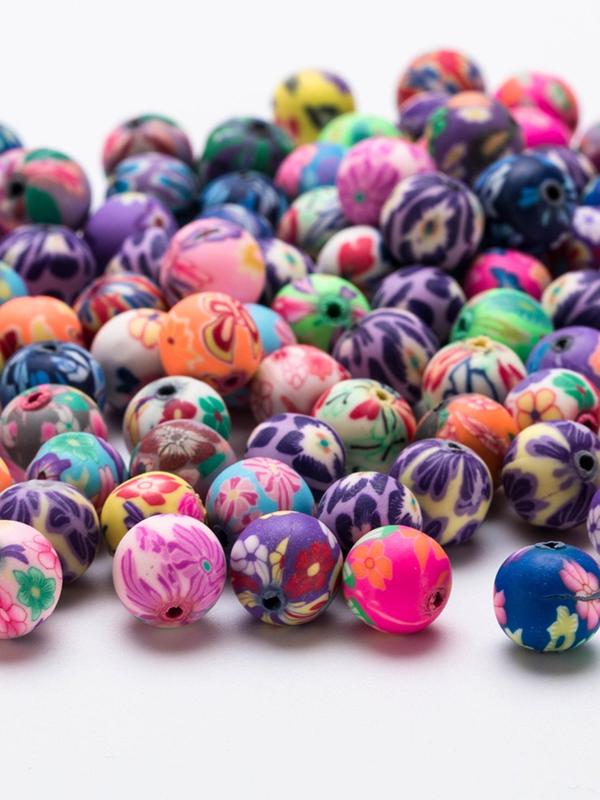 Cute Unique Colorful Flower Patterns Round Polymer Clay Beads, Colorful Beads for DIY Crafting Jewelry Accessory Making Supplies