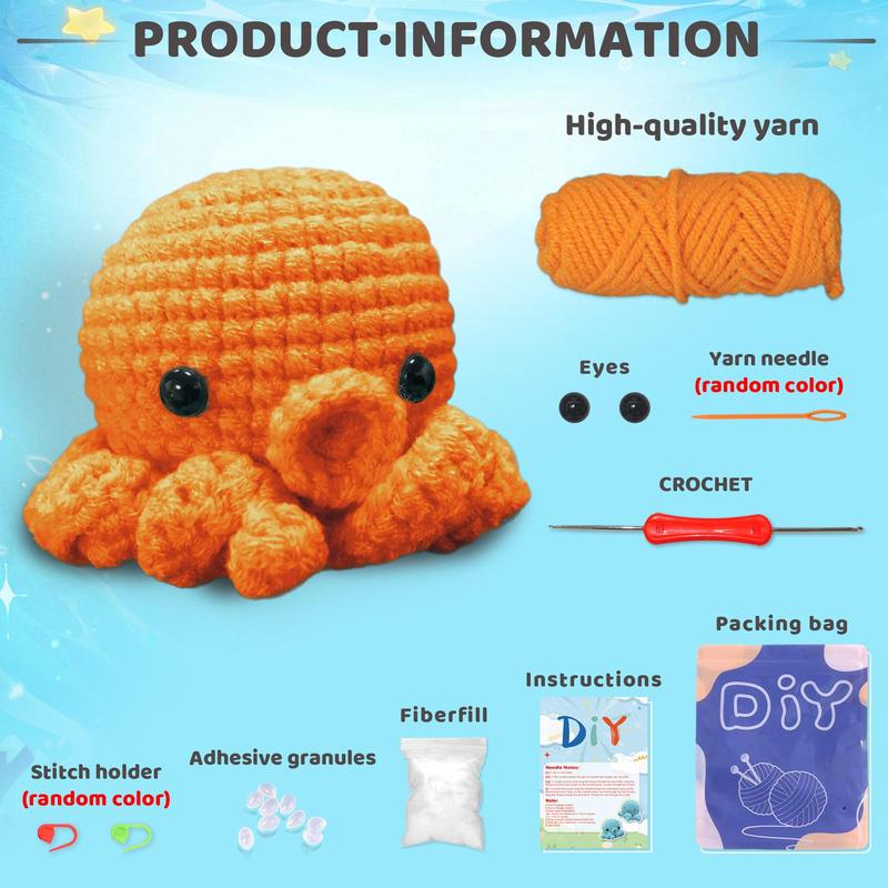 Cute Octopus Design Crochet Kit, DIY Knitting Kit with Random Color Accessories, Ideal Home Decor Craft for Family Bonding, Must-have Gift Option