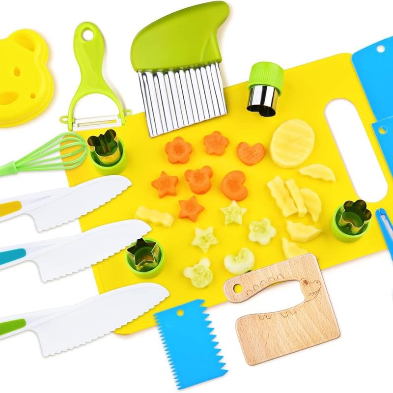 17 boxes Kids Cooking Sets Real Cooking Montessori Kitchen Toys for Toddlers Kids Safe Knives for  4 5 6 7 8 Year Old