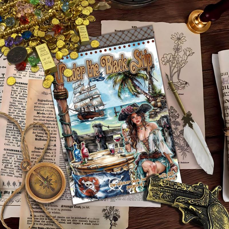 Vintage Pirate Girl Theme Sticker Book, 20 Sheets book Scrapbooking & Journal Making Material Paper, DIY Decorative Sticker for Stationery Computer Water Bottle