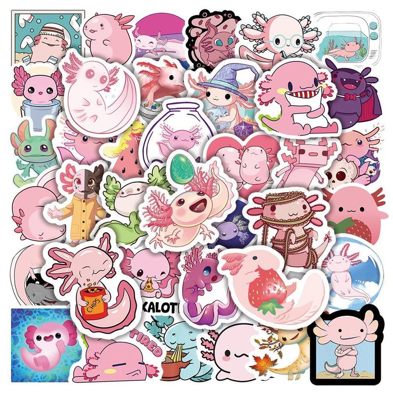 DIY Cute Cartoon Newt Series Pattern Decorative Sticker, 50pcs Waterproof Self Adhesive Anime Naughty Stickers Decals, Creative Paster for Gifts Bottle Scrapbook Phone Case Guitar