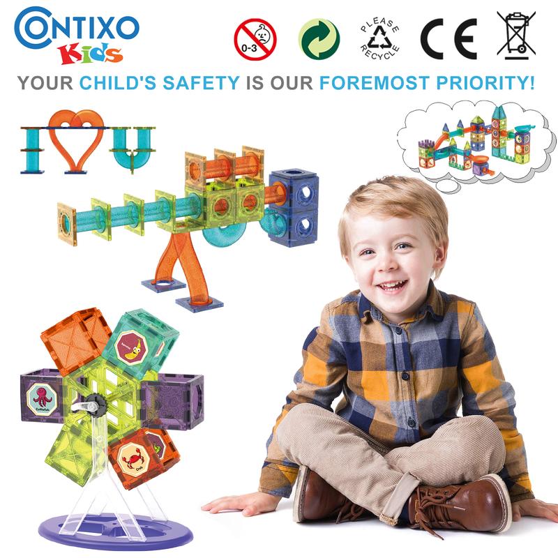 Contixo Glowing Marble Run Magnetic Tile Set 110 pcs, Educational & Sensory Toy Building Set Ages 3-8 building toy magna tiles christmas toy