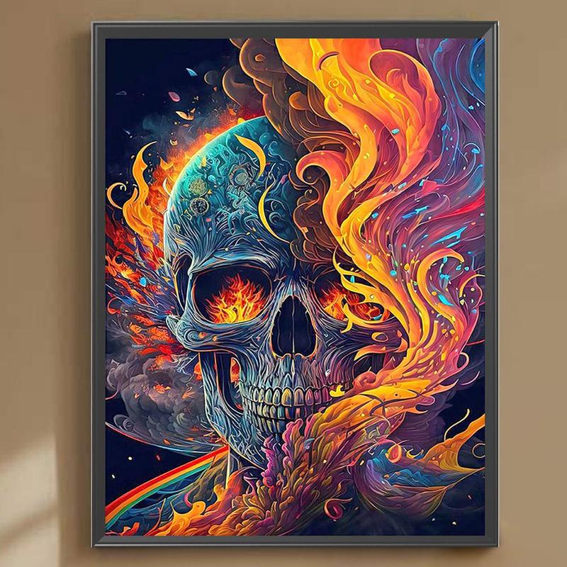 Skull Pattern DIY Diamond Arts Colorful Painting Kit Without Frame, DIY 5D Decor Kit, for Halloween Wall Art Decor