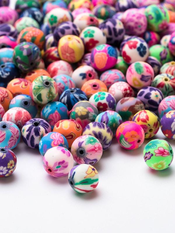 Cute Unique Colorful Flower Patterns Round Polymer Clay Beads, Colorful Beads for DIY Crafting Jewelry Accessory Making Supplies