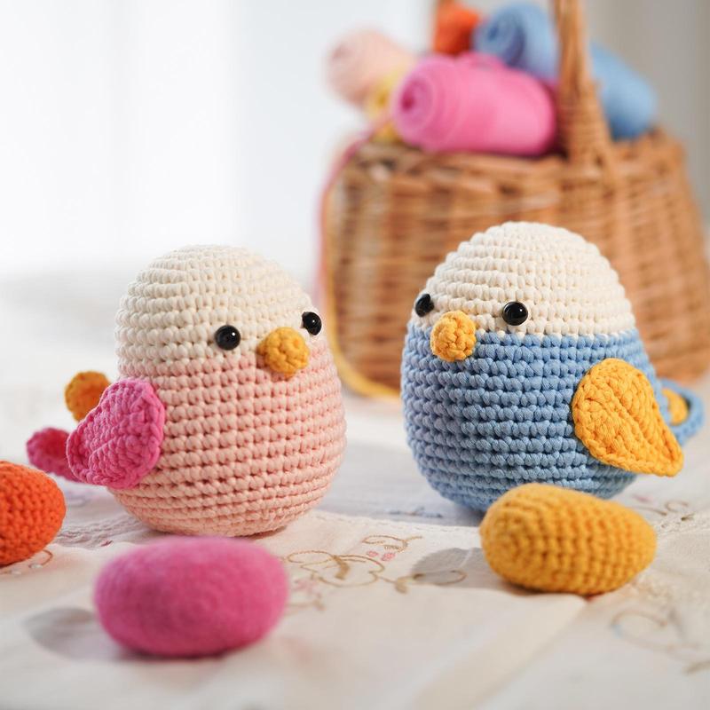 Cute Bird Design Crochet Kit, 1 Box DIY Crochet Kit with Step-by-step English Video Tutorials, DIY Handmade Lover Starter Kit