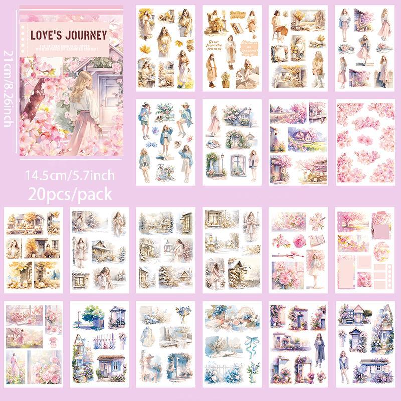 Vintage Flower Girl Pattern Sticker Book, 20pcs pack Scrapbooking & Journal Making Material Paper, DIY Decorative Sticker for Stationery & Computer & Water Bottle