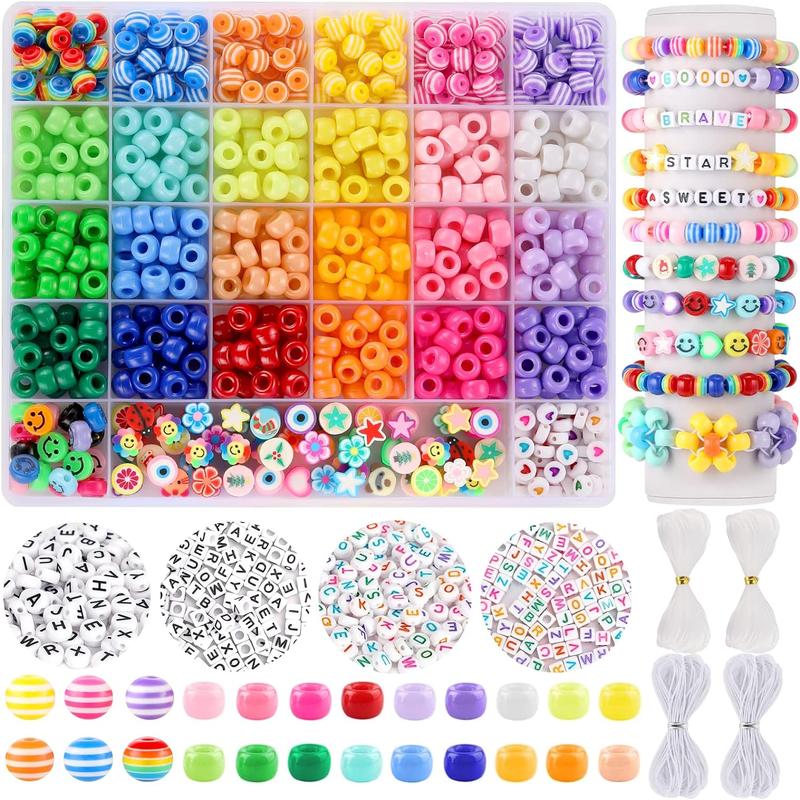 Funtopia 1170 Counts 9mm Pony Beads for Bracelets Making, Kandi Beads Polymer Clay Smile Face Beads Letter Beads for Jewelry Making, Colorful Plastic Beads DIY Craft for Girls