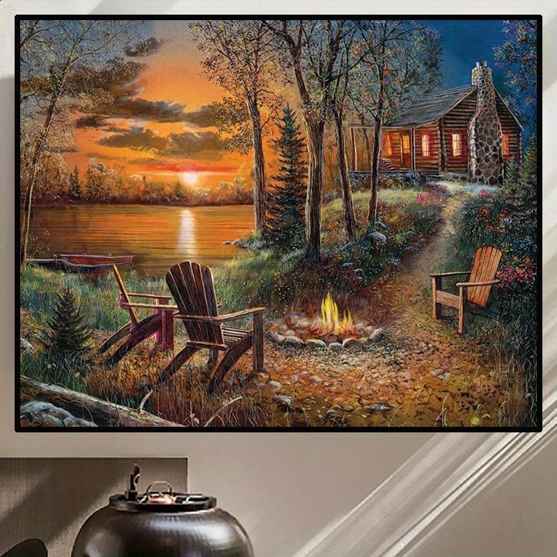 DIY Artificial Rhinestones Arts Painting Kit Without Frame, Beautiful River Sunset Pattern DIY Painting, Handmade Craft Wall Art Decoration