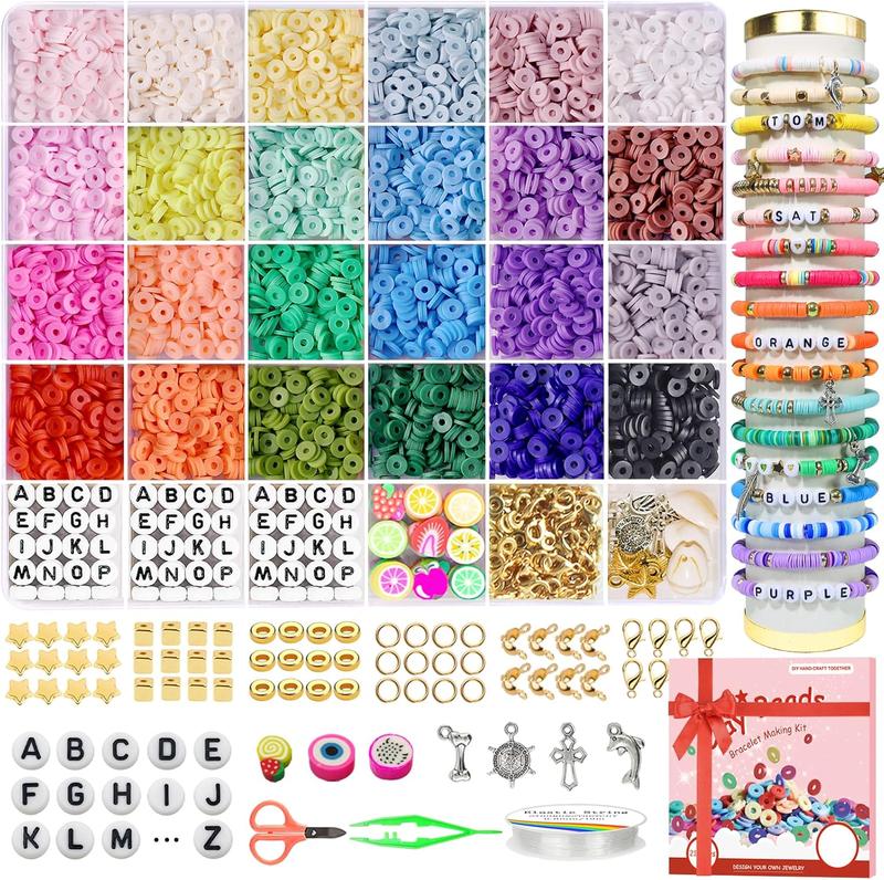 Clay Beads for Bracelets Making Kit, 4200 Friendship Bracelet Heishi Beads Preppy Polymer Flat Beads, Teen Girl Crafts Gifts  Toys for Ages 8-13