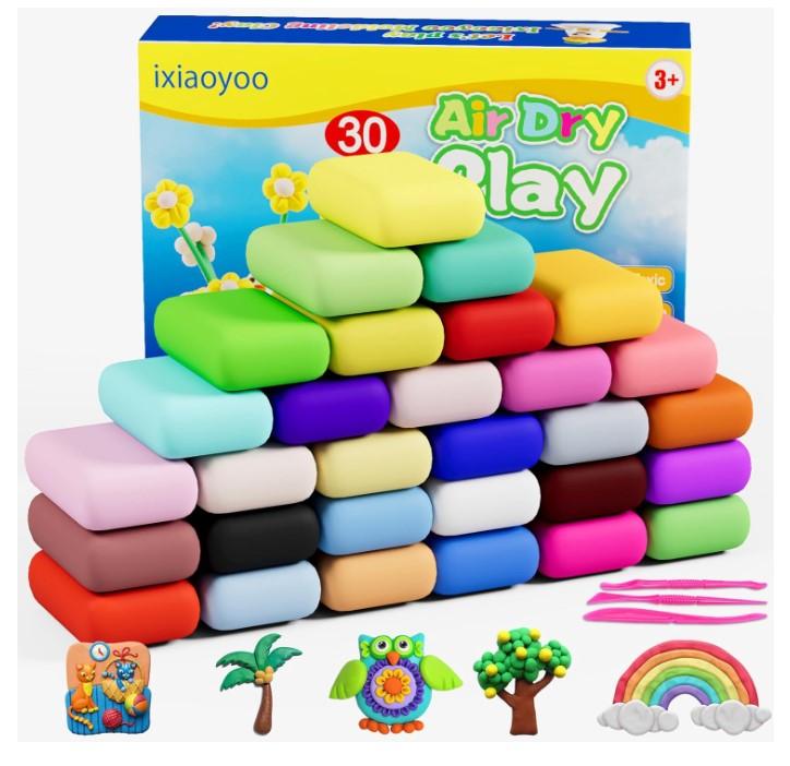 Air Dry Clay, Modelling Clay for Kids, 30 Colors DIY Molding Magic Clay for with Tools, Soft & Non-Sticky, Toys Gifts for Age 3 4 5 6 7 8+ Years Old Boys Girls Kids - Back to school