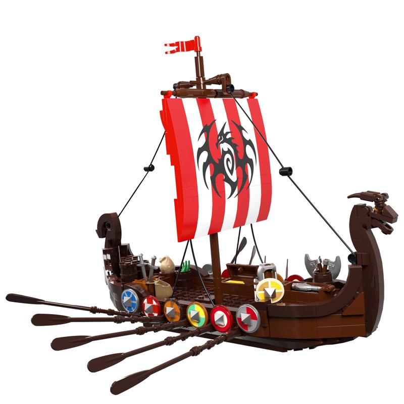 Viking Pirate Ship Building Blocks Set, Medieval Norse Myths Pirates Ship, Great Christmas & Halloween Gift for Kids Who Love Pirate Adventures (555 pcs)