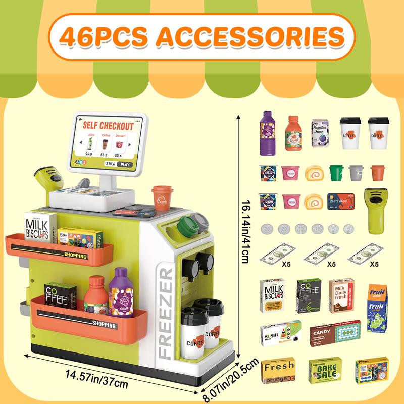 deAO Toy Register Coffee Machine Toys 2 in 1 Play Food for Pretend Play Grocery Store Store Supermarket Playset