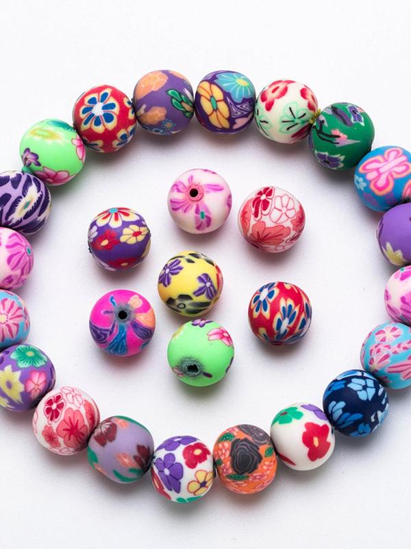 Cute Unique Colorful Flower Patterns Round Polymer Clay Beads, Colorful Beads for DIY Crafting Jewelry Accessory Making Supplies