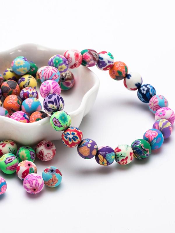 Cute Unique Colorful Flower Patterns Round Polymer Clay Beads, Colorful Beads for DIY Crafting Jewelry Accessory Making Supplies