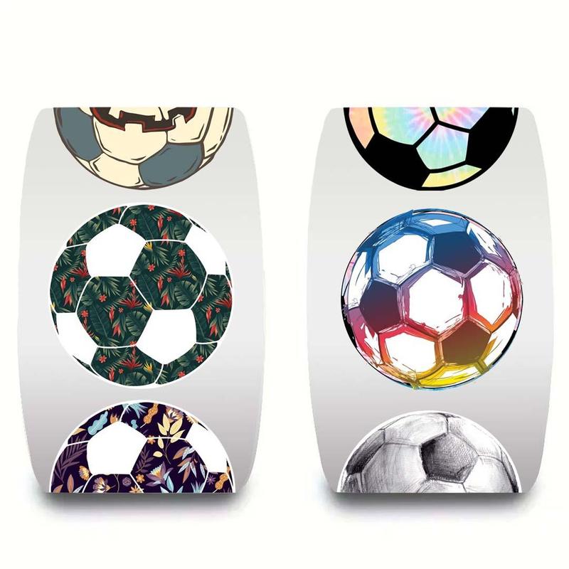 Soccer Pattern Sticker, 500pcs roll Self Adhesive Decorative Sticker, DIY Decals for Water Bottle Laptop Phone Case Scrapbooking Journal Making