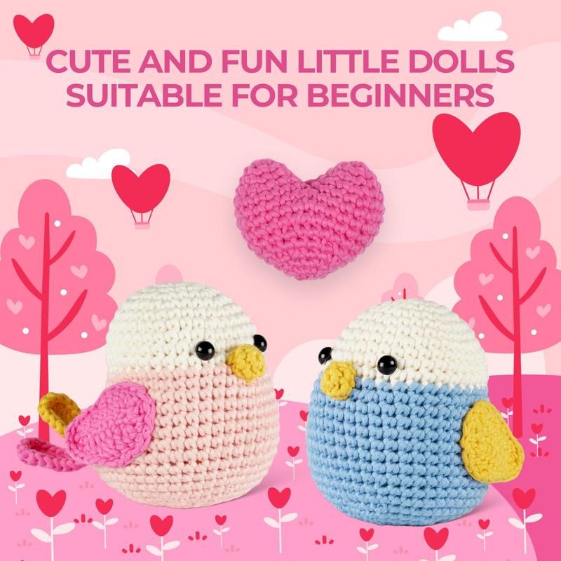 Cute Bird Design Crochet Kit, 1 Box DIY Crochet Kit with Step-by-step English Video Tutorials, DIY Handmade Lover Starter Kit