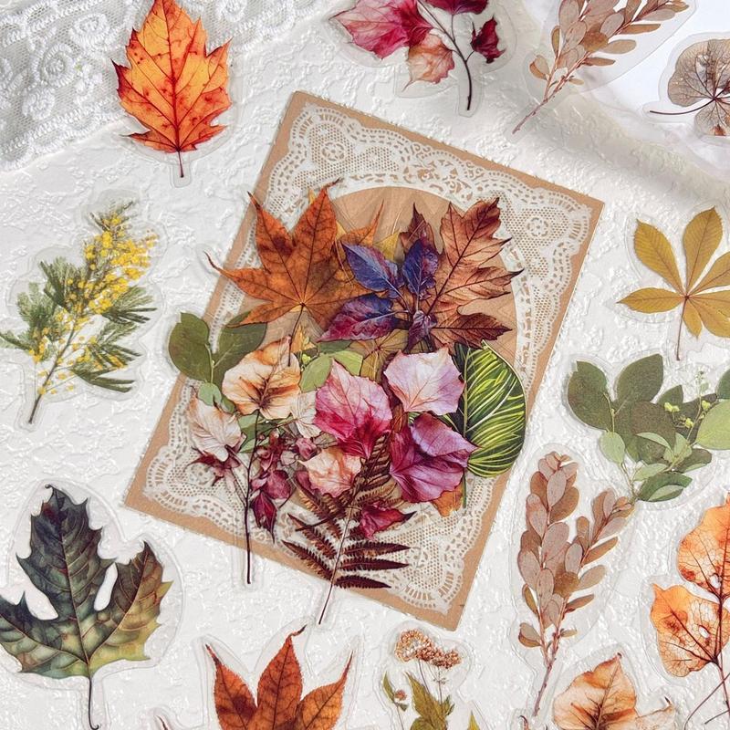 Plant & Flower Pattern Stickers, 40pcs pack Vintage Boho Style Decorative Sticker, DIY Decorative Craft for Scrapbooking & Journal Making