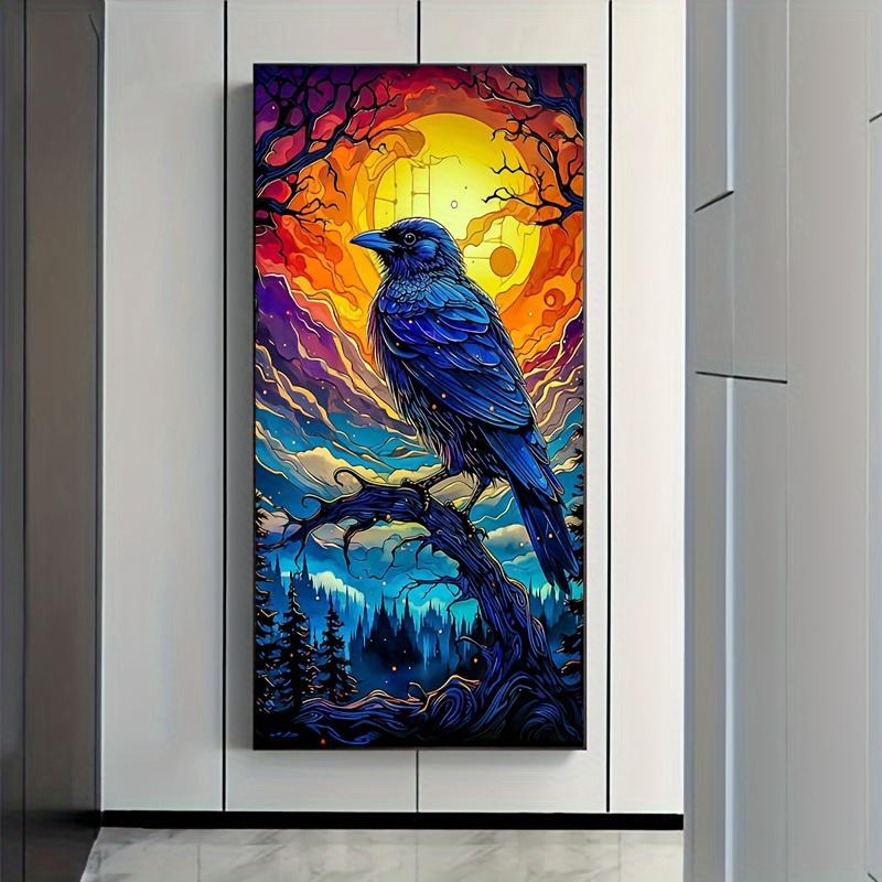 Crow Pattern Diamond Arts Colorful Painting Kit without Frame, 5D Diamond Decor Art Crafts Kit, DIY Wall Art Decorations