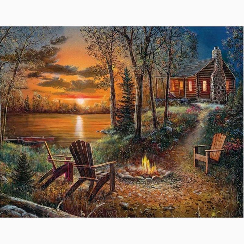 DIY Artificial Rhinestones Arts Painting Kit Without Frame, Beautiful River Sunset Pattern DIY Painting, Handmade Craft Wall Art Decoration