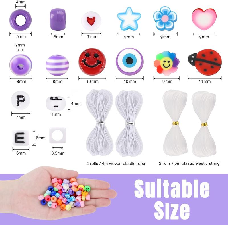 Funtopia 1170 Counts 9mm Pony Beads for Bracelets Making, Kandi Beads Polymer Clay Smile Face Beads Letter Beads for Jewelry Making, Colorful Plastic Beads DIY Craft for Girls