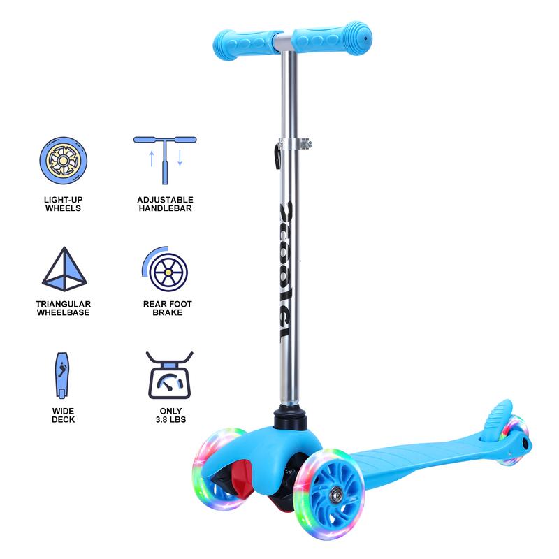 SimpleLux Kids Scooter - 4 Adjustable Height, Extra-Wide Deck with Brake & 3 PU Flashing Wheels, Over 3 Years Old,Blue